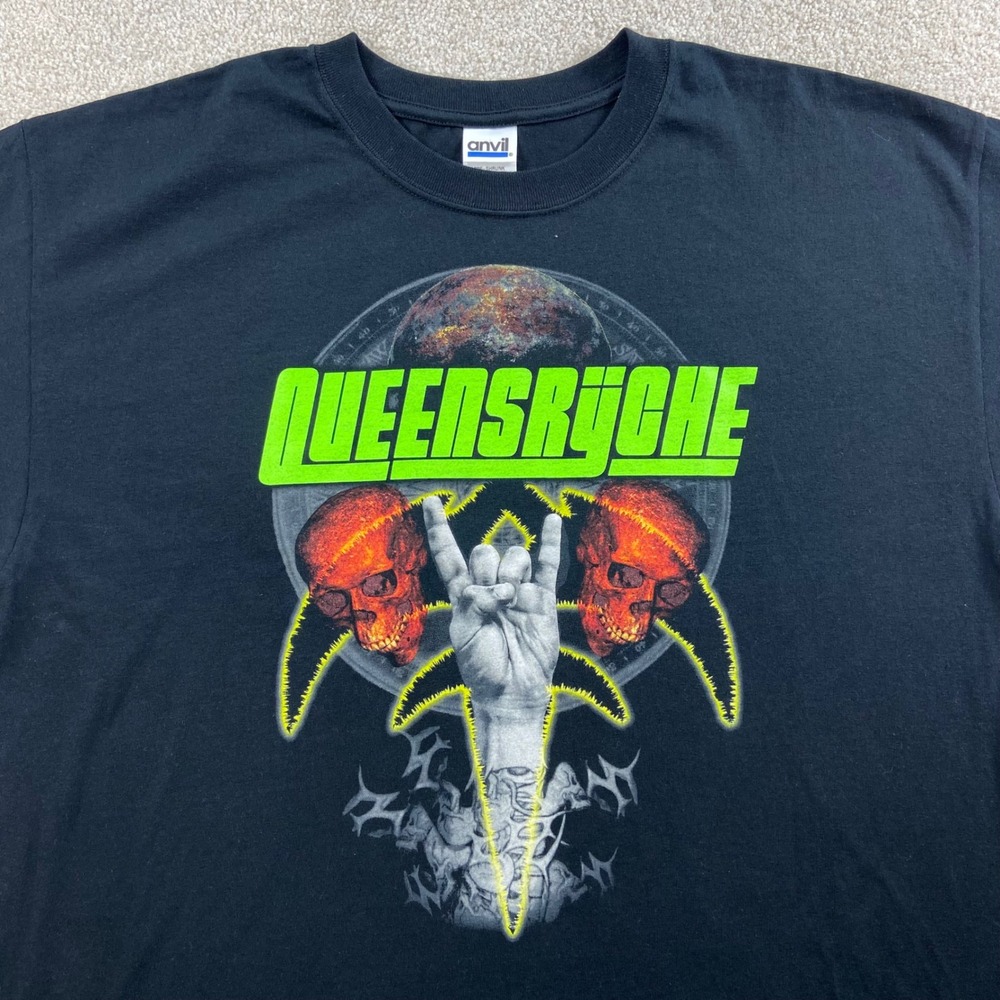 Vtg Queensryche Tour 2007 T Shirt Mens XL Black Neon Graphic Band Tee